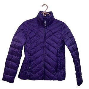 Talbots Down Zip Ultra Light Quilted Puffer Short Jacket Purple Women P